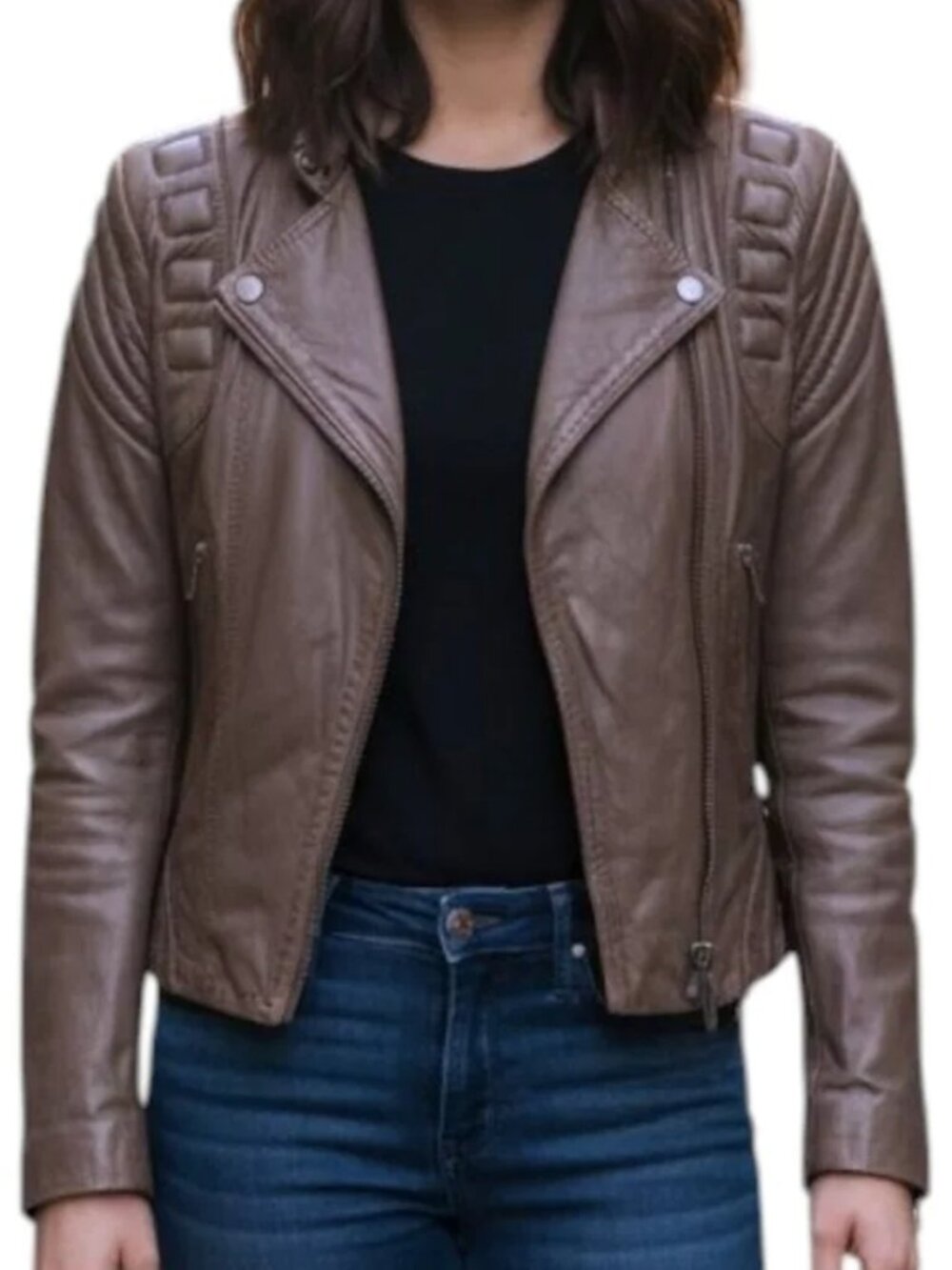 BCBGMaxAzria Moto Jacket Women XS Taupe Genuine Leather Biker